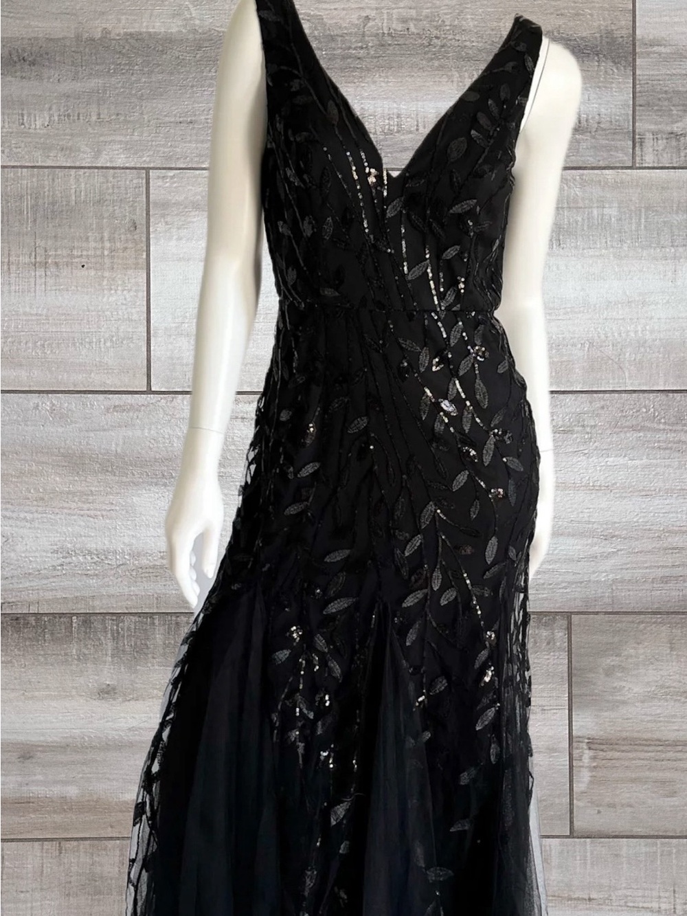 Black V-Neck Sequin Evening Dress